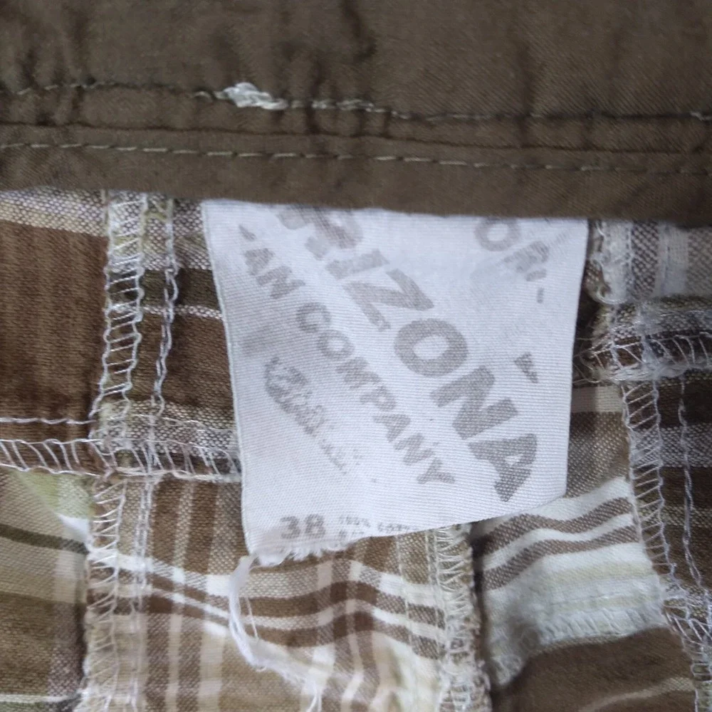 Arizona Jean Co Shorts men's 38 x 12 Bermuda Patchwork plaid Brown cotton preppy